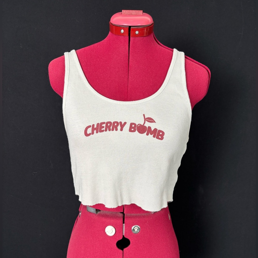 Garage White Cherry Bomb Crop Tank Top